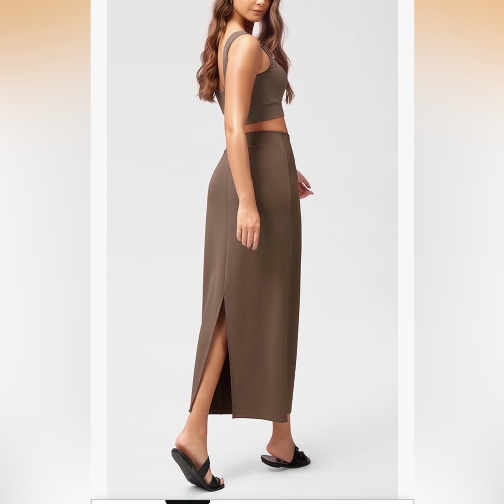 NWT Soft Maxi Skirt for Women, Back Slit High Waist Casual Long Pencil Skirts - Picture 4 of 8